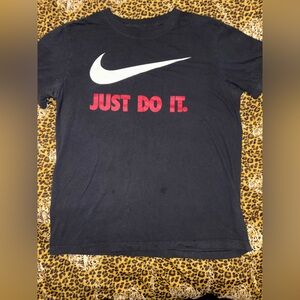 Nike Black Tee with Red Slogan and White Logo